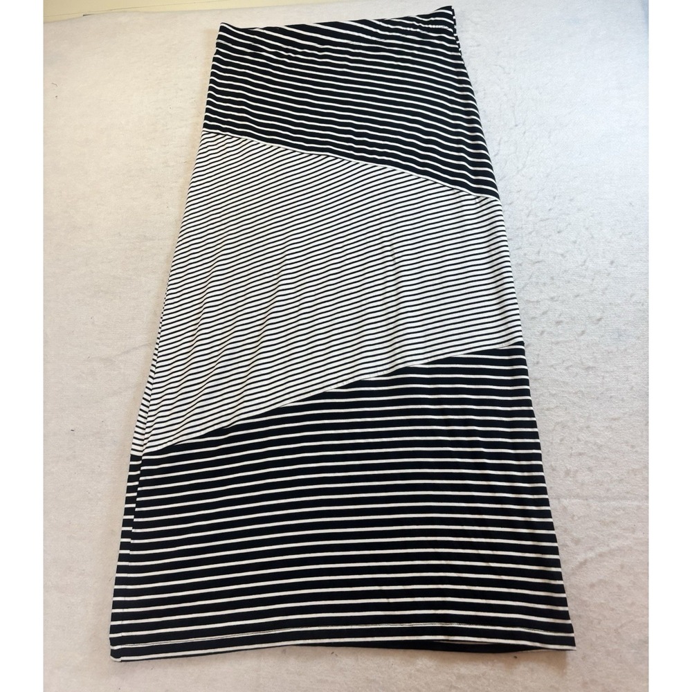 Tribal‎ Striped Maxi Skirt Med Black White Abstract Geometric Boho Elastic Waist